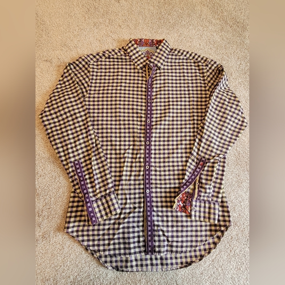 Robert Graham Purple, Cream And Black Size Large Dress‎ Shirt